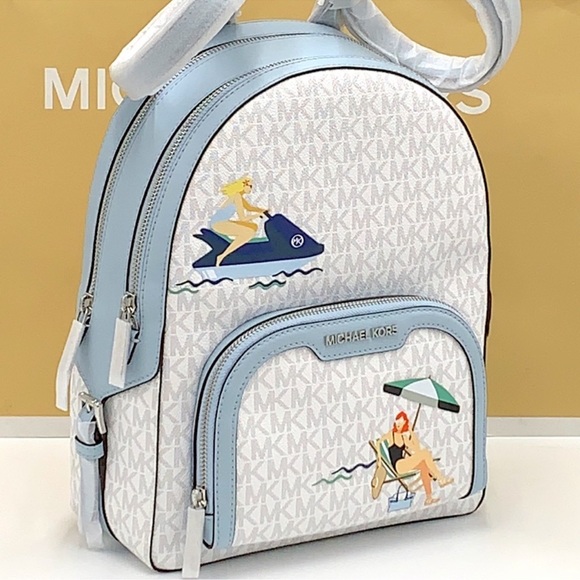 Michael Kors Jet Set Girls Jaycee Medium Backpack Bright White/ Blue Color Nwt